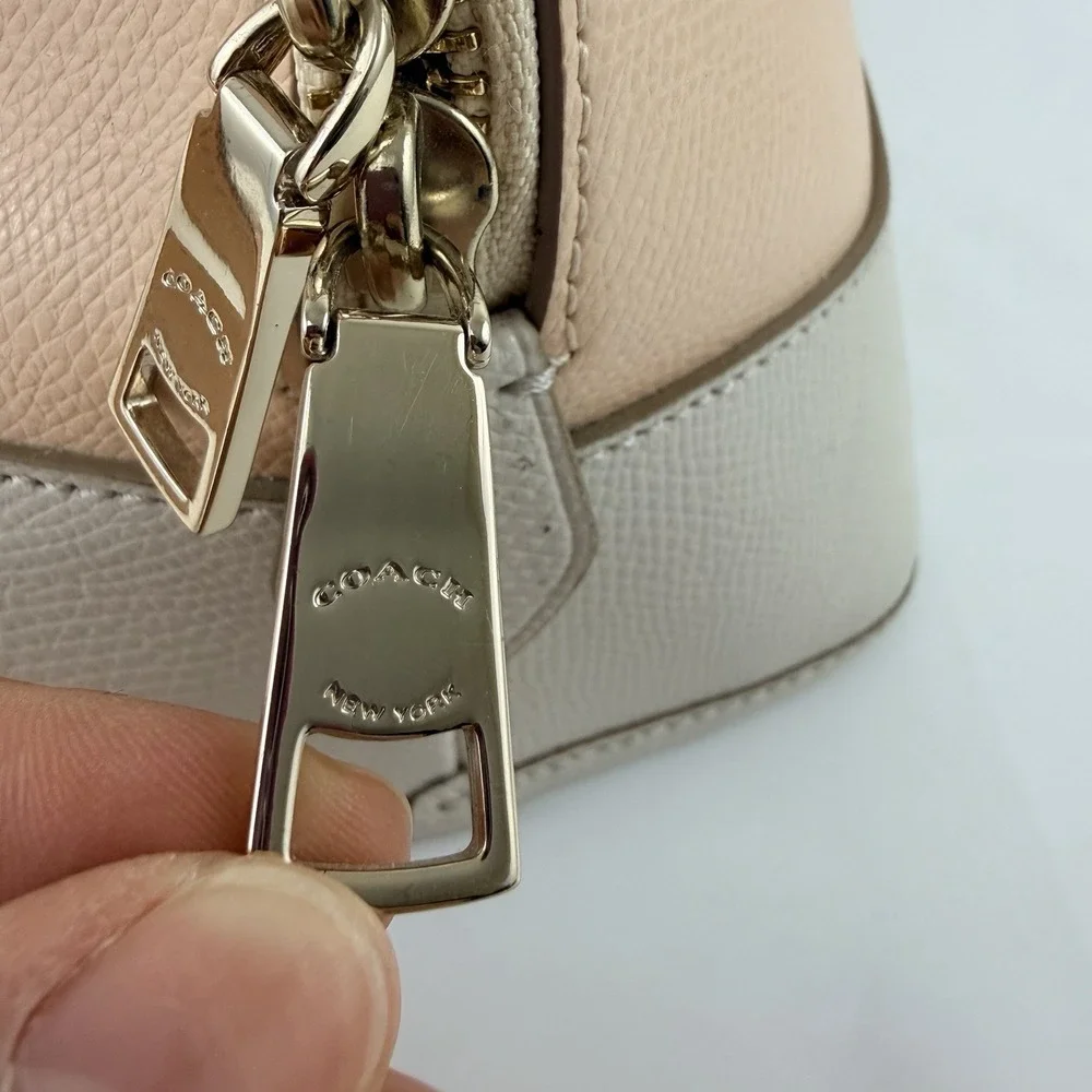 Coach‎ Colorblock Pebbled Leather Dome Satchel Crossbody Peach Ivory